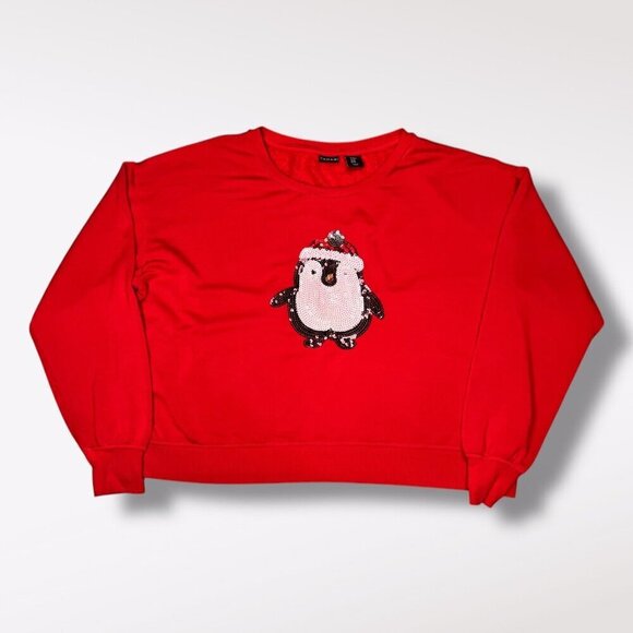Tahari Sequin Penguin Sweatshirt Red Meduim - Picture 10 of 11